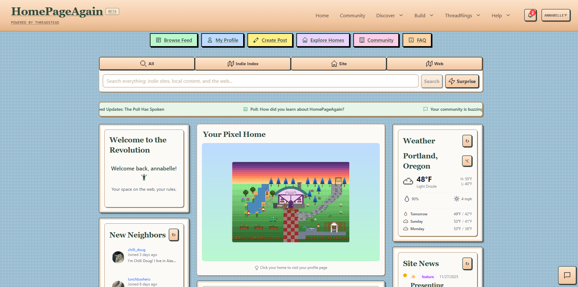 HomePageAgain homepage showcasing the retro aesthetic