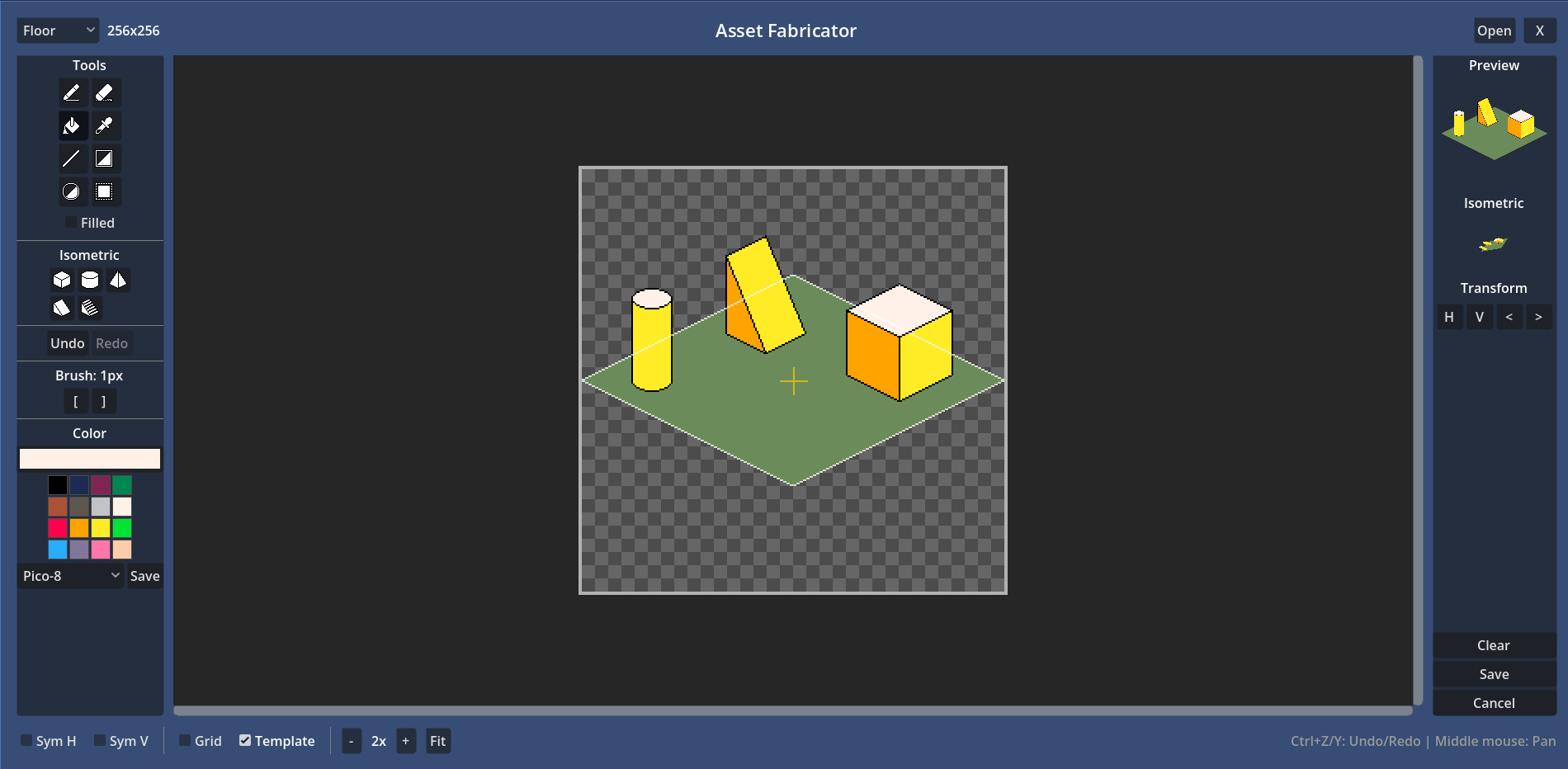 The Asset Fabricator's pixel art editor with isometric preview