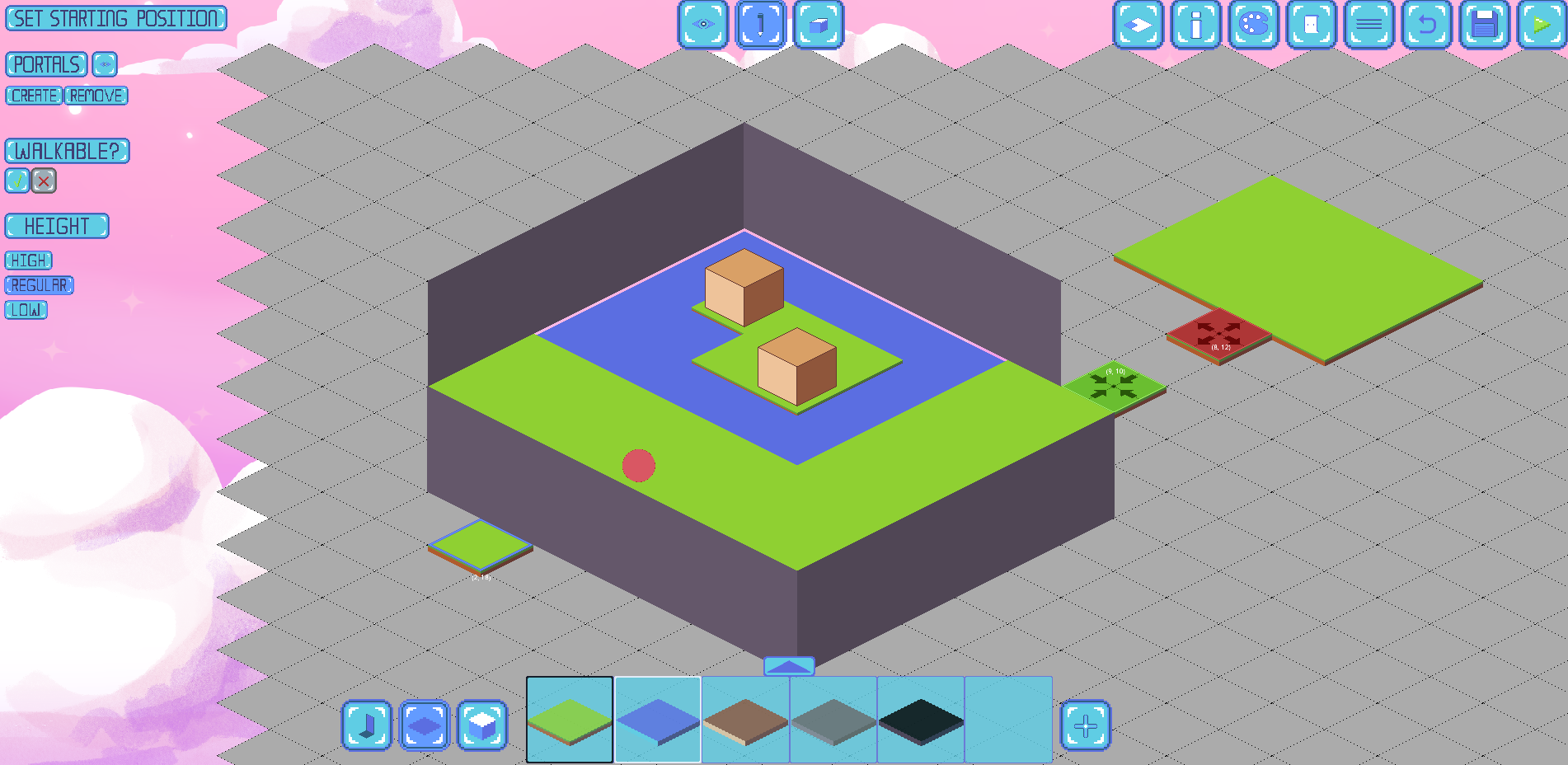 The isometric world editor with tile placement tools